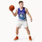 Cricket Australian Basketball Jersey Blue Fire Ball Graphic With Aboriginal Dot Art Style