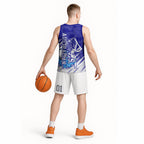 Cricket Australian Basketball Jersey Blue Fire Ball Graphic With Aboriginal Dot Art Style