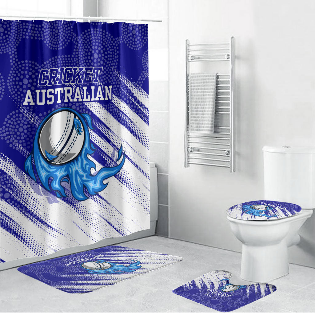 Cricket Australian Bathroom Set Blue Fire Ball Graphic With Aboriginal Dot Art Style