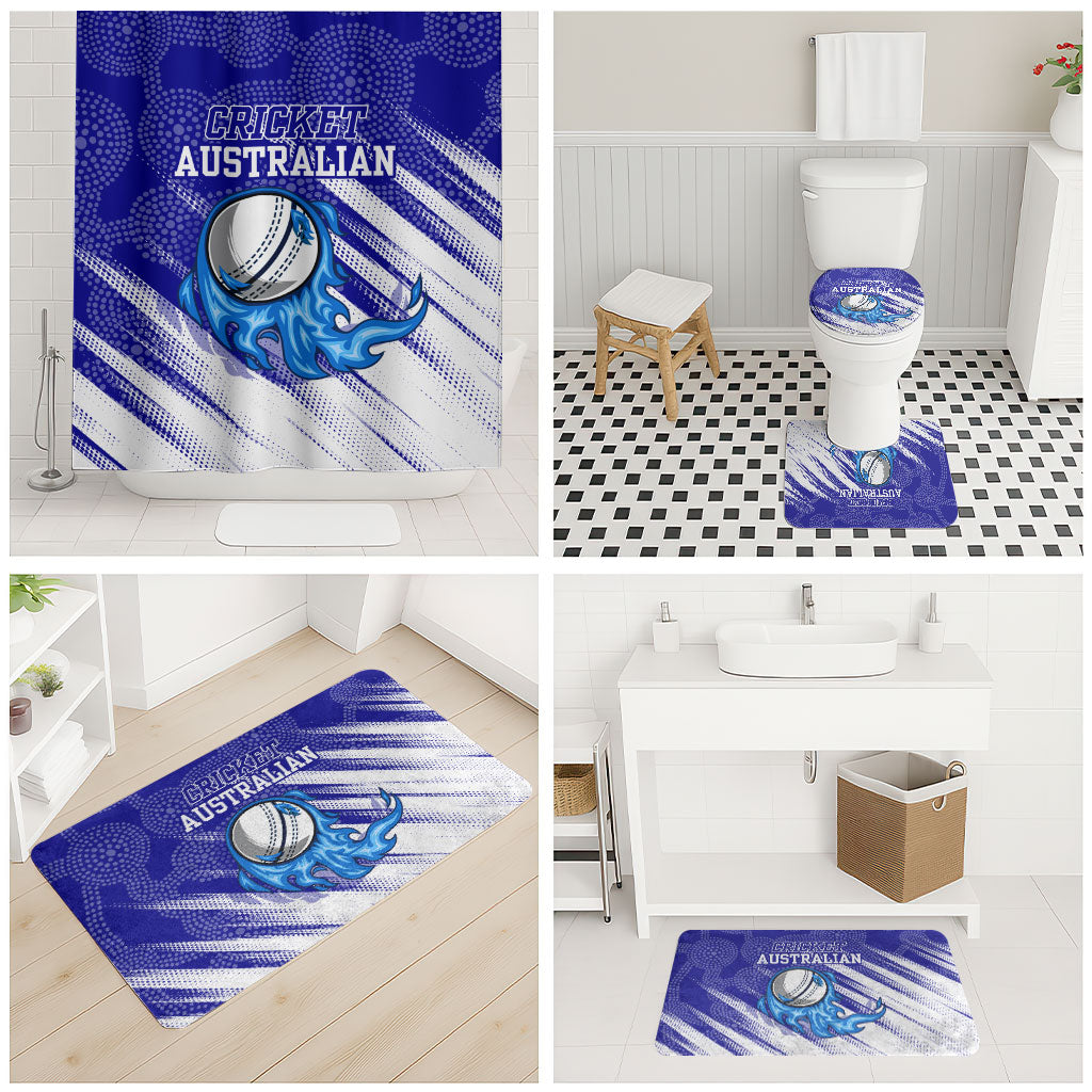 Cricket Australian Bathroom Set Blue Fire Ball Graphic With Aboriginal Dot Art Style