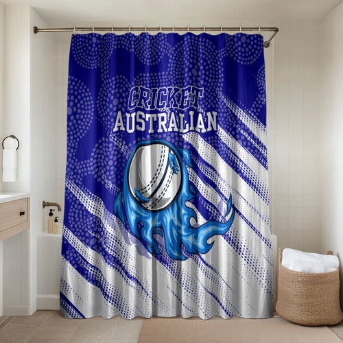 Cricket Australian Bathroom Set Blue Fire Ball Graphic With Aboriginal Dot Art Style