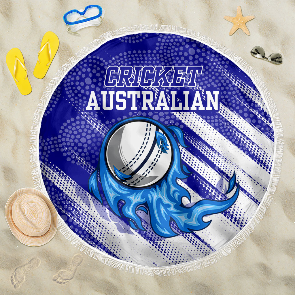 Cricket Australian Beach Blanket Blue Fire Ball Graphic With Aboriginal Dot Art Style
