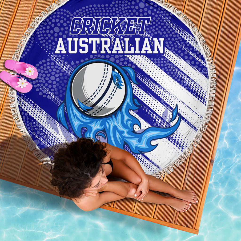 Cricket Australian Beach Blanket Blue Fire Ball Graphic With Aboriginal Dot Art Style