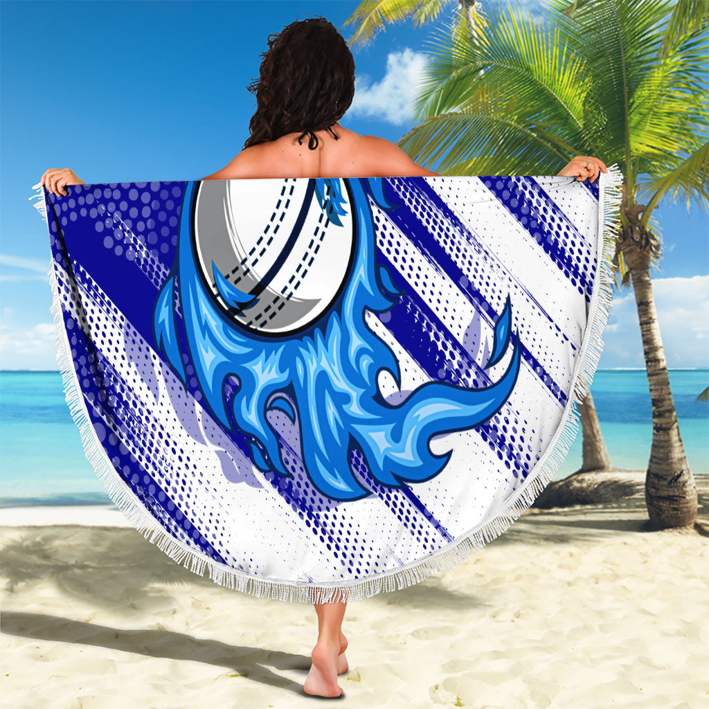 Cricket Australian Beach Blanket Blue Fire Ball Graphic With Aboriginal Dot Art Style