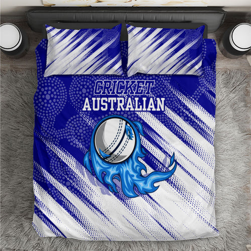Cricket Australian Bedding Set Blue Fire Ball Graphic With Aboriginal Dot Art Style