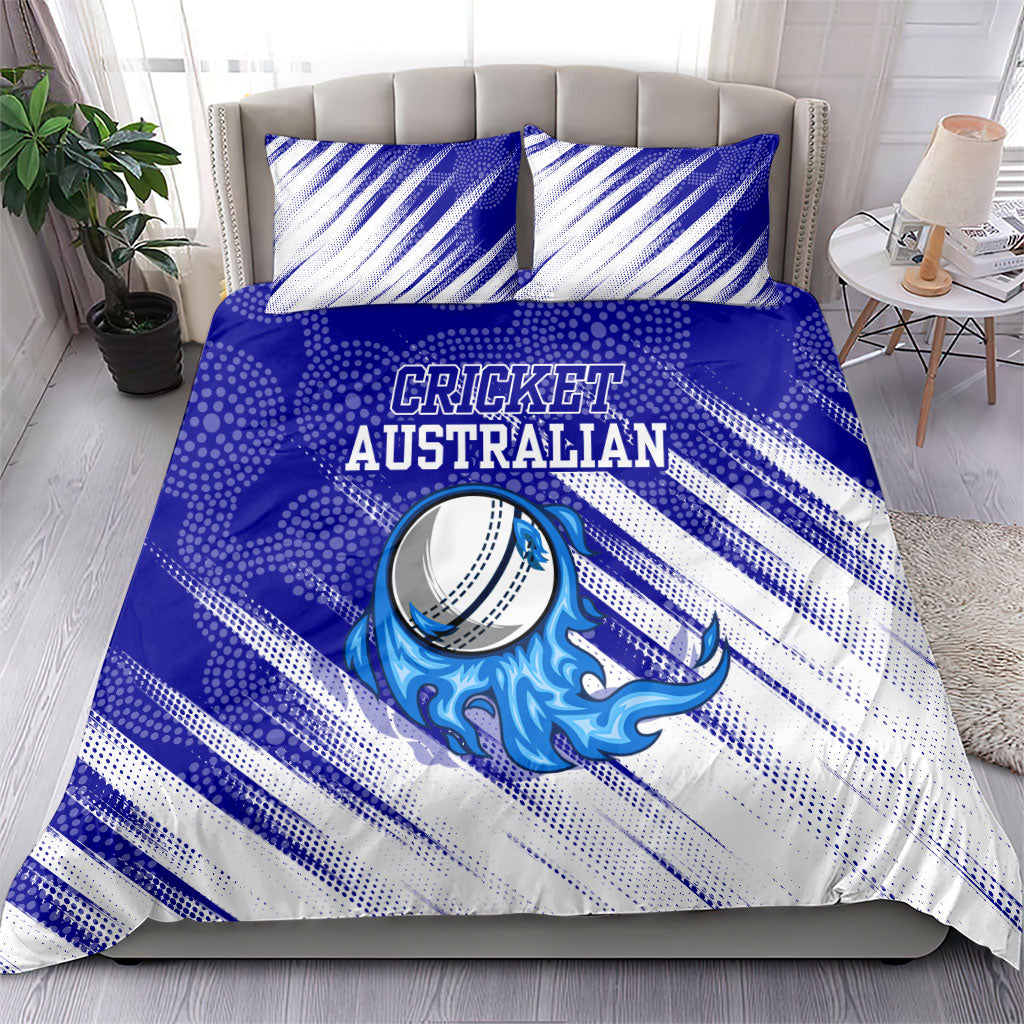 Cricket Australian Bedding Set Blue Fire Ball Graphic With Aboriginal Dot Art Style