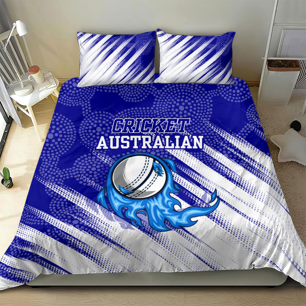 Cricket Australian Bedding Set Blue Fire Ball Graphic With Aboriginal Dot Art Style