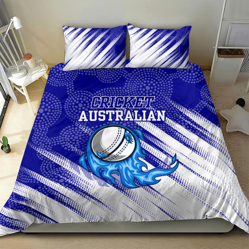 Cricket Australian Bedding Set Blue Fire Ball Graphic With Aboriginal Dot Art Style
