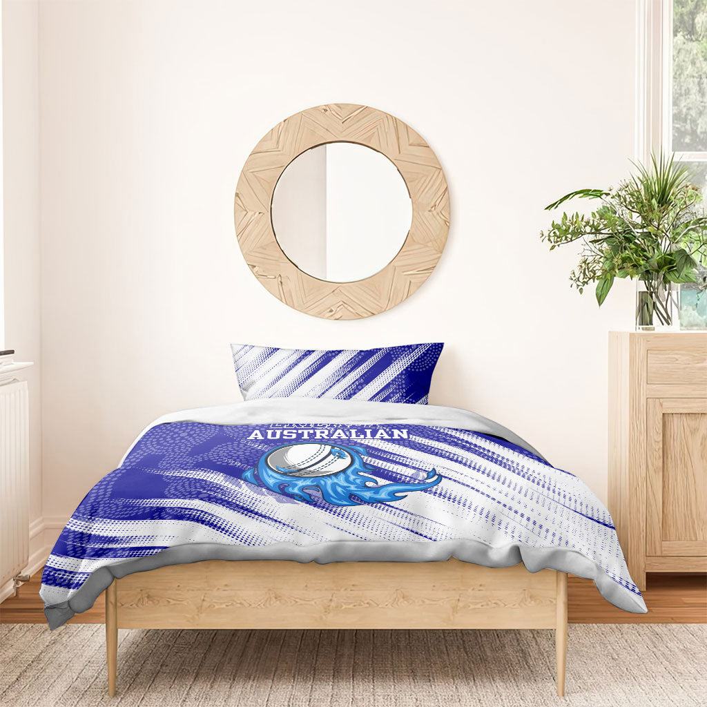 Cricket Australian Bedding Set Blue Fire Ball Graphic With Aboriginal Dot Art Style