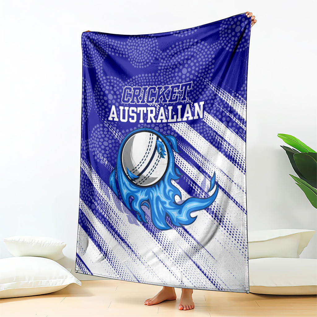 Cricket Australian Blanket Blue Fire Ball Graphic With Aboriginal Dot Art Style