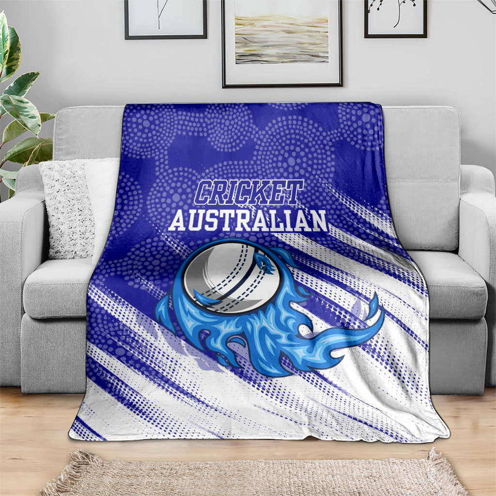 Cricket Australian Blanket Blue Fire Ball Graphic With Aboriginal Dot Art Style