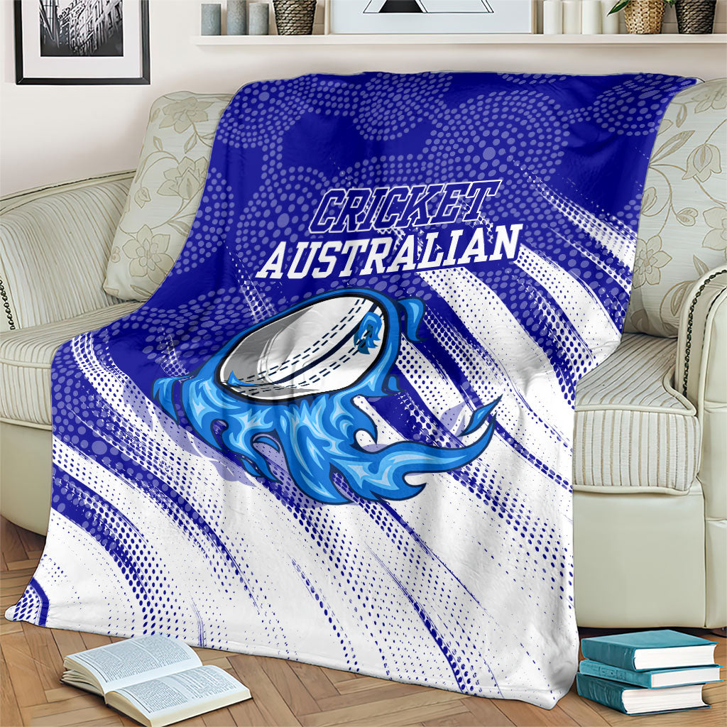 Cricket Australian Blanket Blue Fire Ball Graphic With Aboriginal Dot Art Style