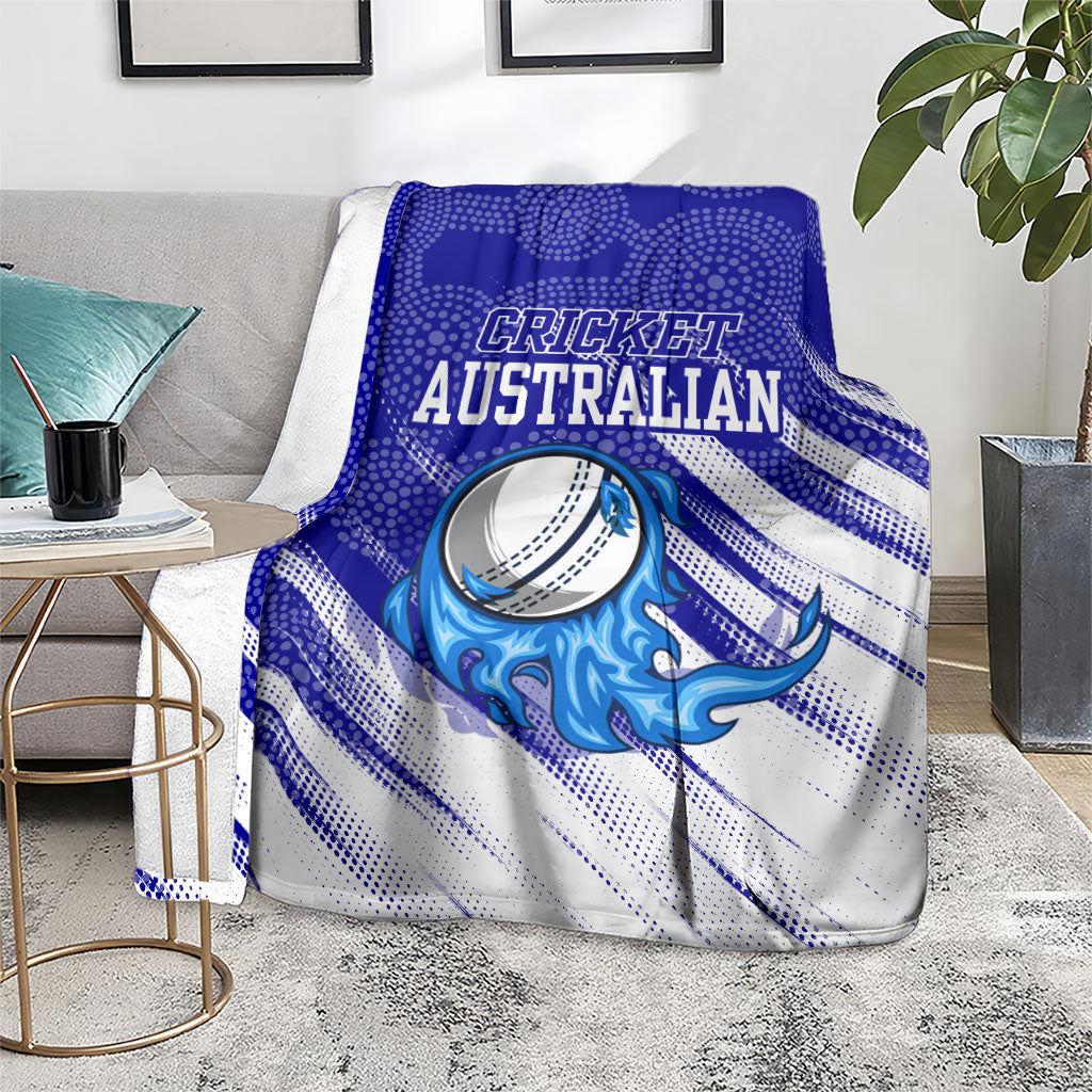 Cricket Australian Blanket Blue Fire Ball Graphic With Aboriginal Dot Art Style