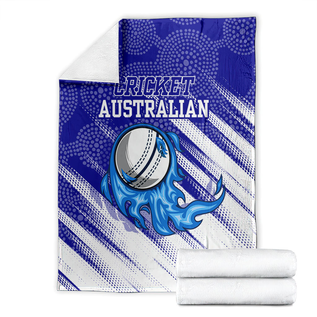 Cricket Australian Blanket Blue Fire Ball Graphic With Aboriginal Dot Art Style