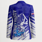 Cricket Australian Blazer Blue Fire Ball Graphic With Aboriginal Dot Art Style