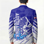 Cricket Australian Blazer Blue Fire Ball Graphic With Aboriginal Dot Art Style