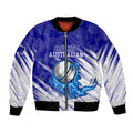 Cricket Australian Bomber Jacket Blue Fire Ball Graphic With Aboriginal Dot Art Style