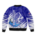 Cricket Australian Bomber Jacket Blue Fire Ball Graphic With Aboriginal Dot Art Style