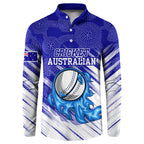 Cricket Australian Button Sweatshirt Blue Fire Ball Graphic With Aboriginal Dot Art Style