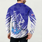 Cricket Australian Button Sweatshirt Blue Fire Ball Graphic With Aboriginal Dot Art Style