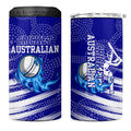 Cricket Australian 4 in 1 Can Cooler Tumbler Blue Fire Ball Graphic With Aboriginal Dot Art Style