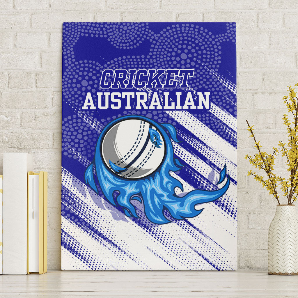 Cricket Australian Canvas Wall Art Blue Fire Ball Graphic With Aboriginal Dot Art Style