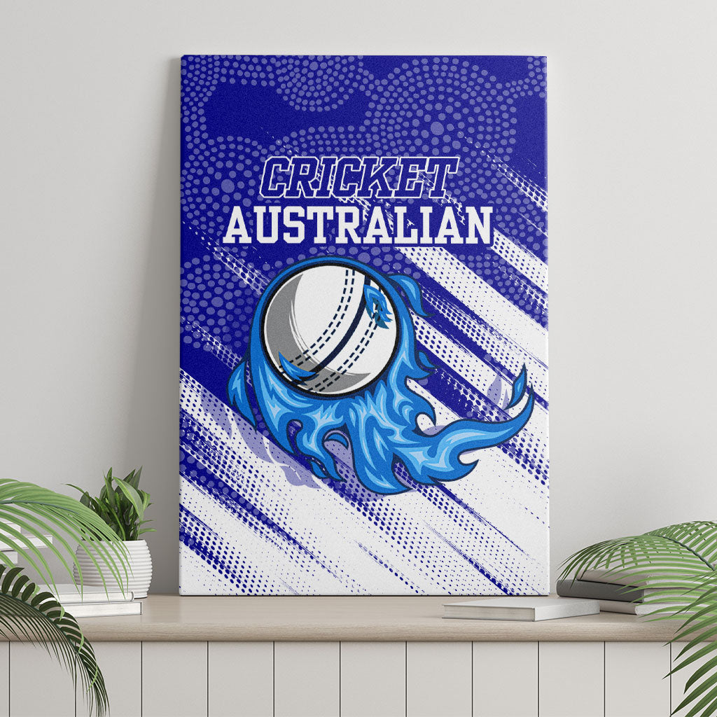 Cricket Australian Canvas Wall Art Blue Fire Ball Graphic With Aboriginal Dot Art Style