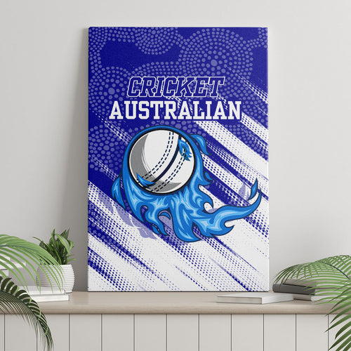 Cricket Australian Canvas Wall Art Blue Fire Ball Graphic With Aboriginal Dot Art Style