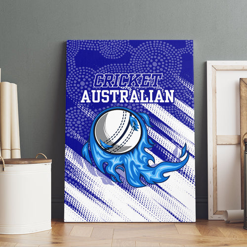Cricket Australian Canvas Wall Art Blue Fire Ball Graphic With Aboriginal Dot Art Style