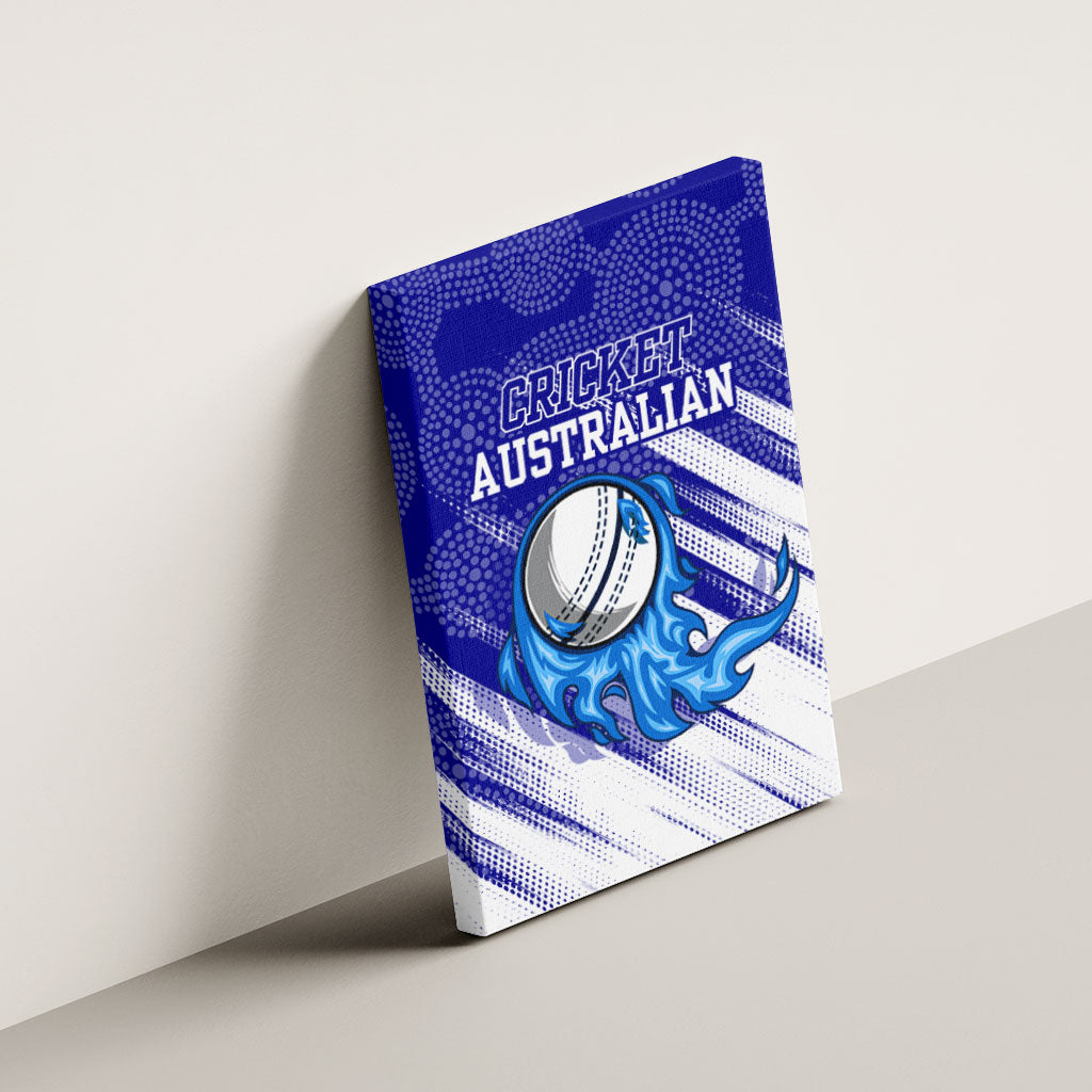 Cricket Australian Canvas Wall Art Blue Fire Ball Graphic With Aboriginal Dot Art Style