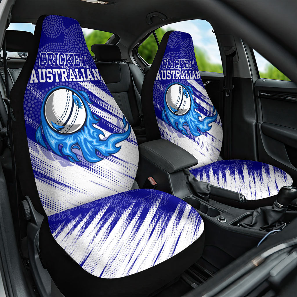 Cricket Australian Car Seat Cover Blue Fire Ball Graphic With Aboriginal Dot Art Style
