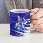 Cricket Australian Ceramic Mug Blue Fire Ball Graphic With Aboriginal Dot Art Style