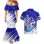 Cricket Australian Couples Matching Mermaid Dress and Hawaiian Shirt Blue Fire Ball Graphic With Aboriginal Dot Art Style