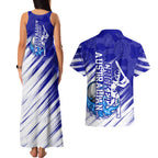 Cricket Australian Couples Matching Tank Maxi Dress and Hawaiian Shirt Blue Fire Ball Graphic With Aboriginal Dot Art Style