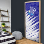 Cricket Australian Door Cover Blue Fire Ball Graphic With Aboriginal Dot Art Style