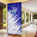 Cricket Australian Door Cover Blue Fire Ball Graphic With Aboriginal Dot Art Style