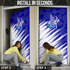 Cricket Australian Door Cover Blue Fire Ball Graphic With Aboriginal Dot Art Style