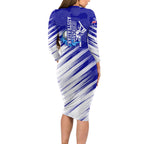 Cricket Australian Family Matching Long Sleeve Bodycon Dress and Hawaiian Shirt Blue Fire Ball Graphic With Aboriginal Dot Art Style