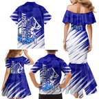 Cricket Australian Family Matching Mermaid Dress and Hawaiian Shirt Blue Fire Ball Graphic With Aboriginal Dot Art Style