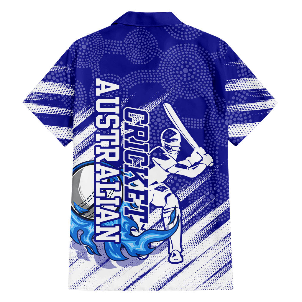 Cricket Australian Family Matching Off The Shoulder Long Sleeve Dress and Hawaiian Shirt Blue Fire Ball Graphic With Aboriginal Dot Art Style