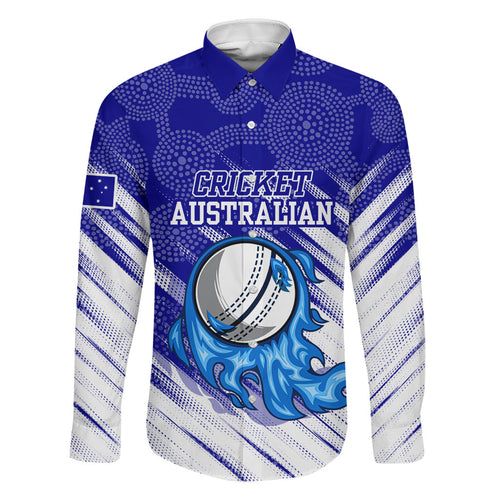 Cricket Australian Family Matching Off Shoulder Short Dress and Hawaiian Shirt Blue Fire Ball Graphic With Aboriginal Dot Art Style