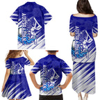 Cricket Australian Family Matching Puletasi and Hawaiian Shirt Blue Fire Ball Graphic With Aboriginal Dot Art Style