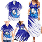 Cricket Australian Family Matching Summer Maxi Dress and Hawaiian Shirt Blue Fire Ball Graphic With Aboriginal Dot Art Style