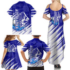 Cricket Australian Family Matching Summer Maxi Dress and Hawaiian Shirt Blue Fire Ball Graphic With Aboriginal Dot Art Style