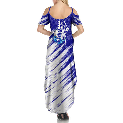 Cricket Australian Family Matching Summer Maxi Dress and Hawaiian Shirt Blue Fire Ball Graphic With Aboriginal Dot Art Style