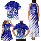 Cricket Australian Family Matching Tank Maxi Dress and Hawaiian Shirt Blue Fire Ball Graphic With Aboriginal Dot Art Style