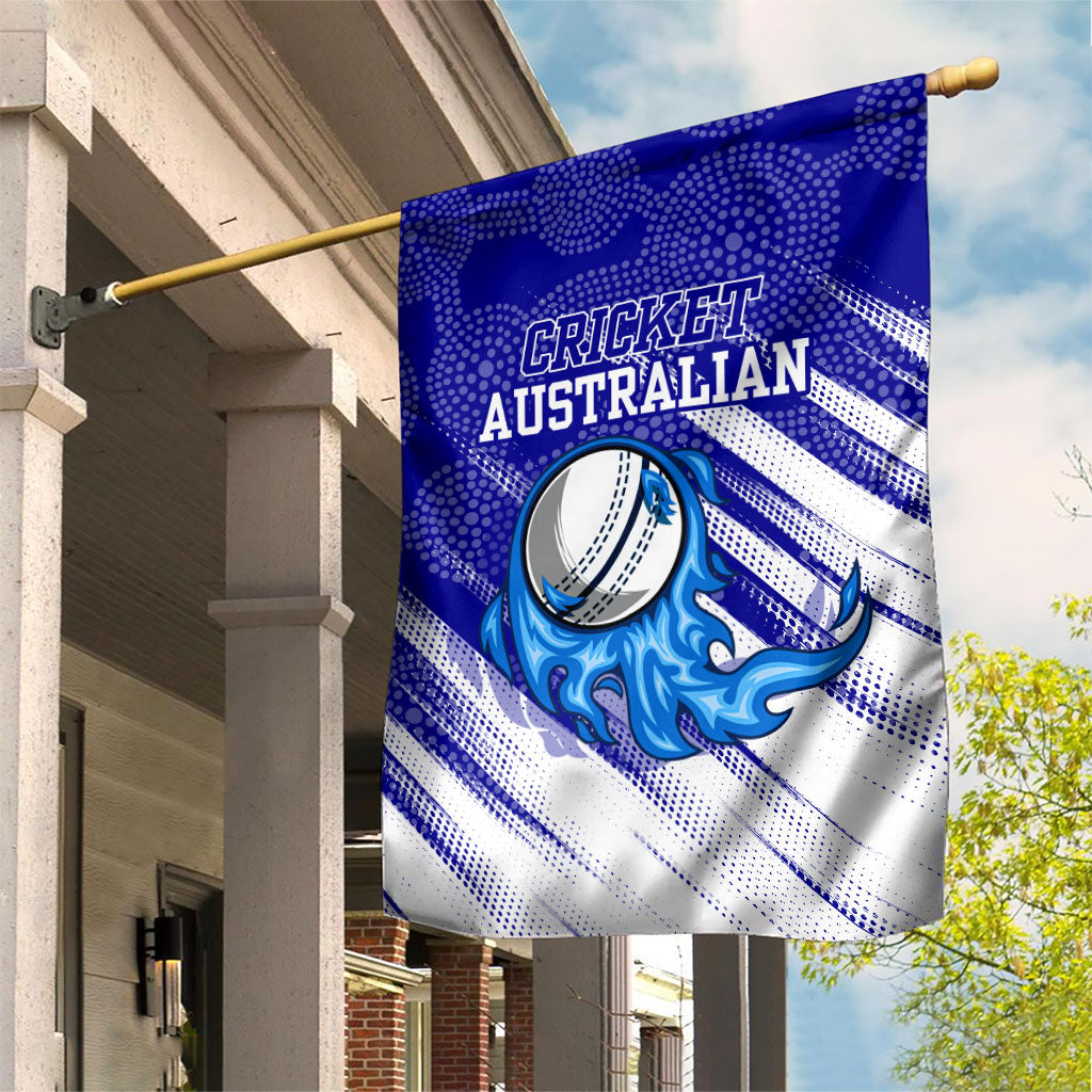 Cricket Australian Garden Flag Blue Fire Ball Graphic With Aboriginal Dot Art Style