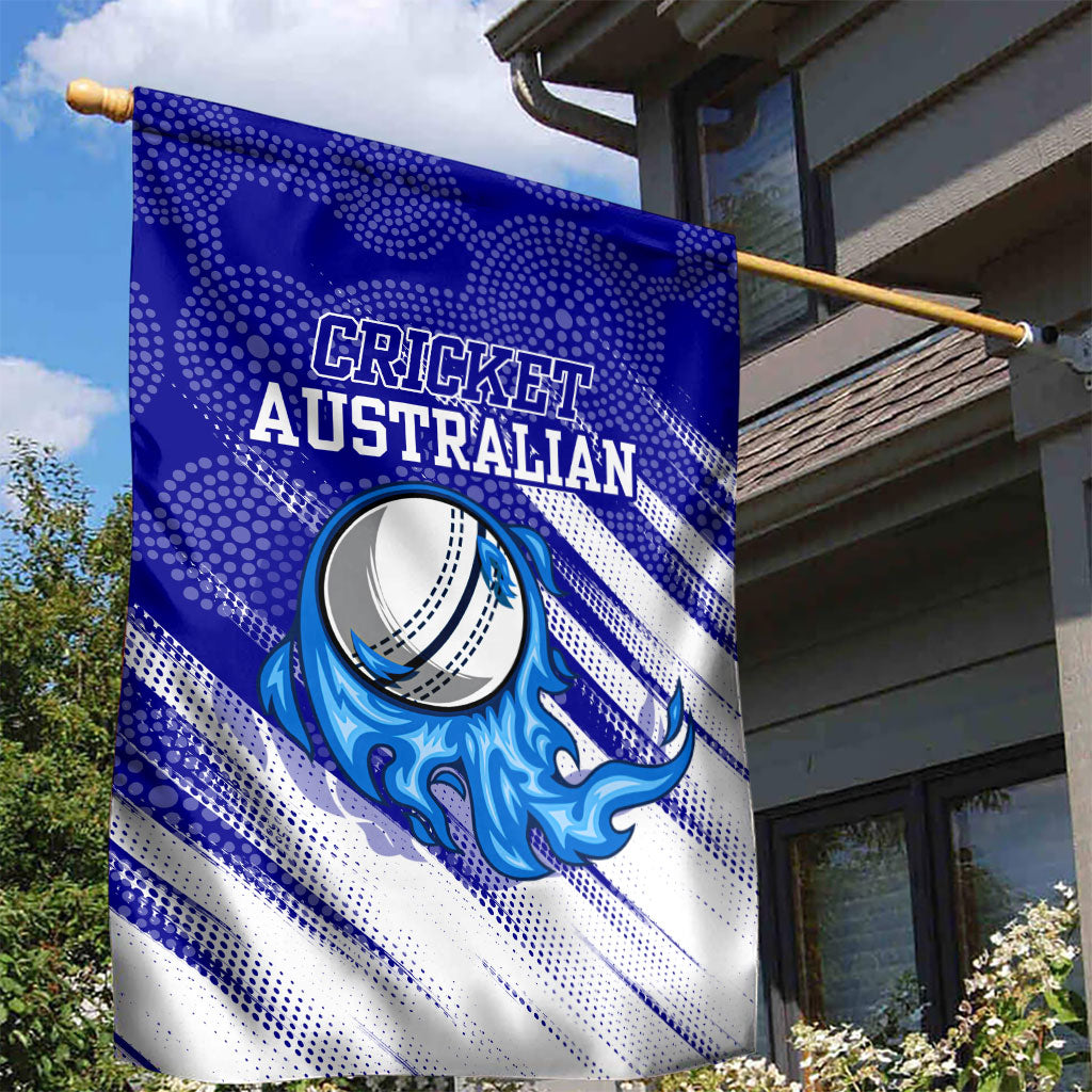 Cricket Australian Garden Flag Blue Fire Ball Graphic With Aboriginal Dot Art Style