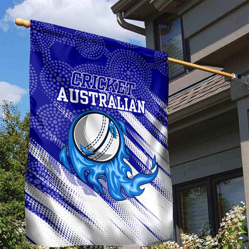 Cricket Australian Garden Flag Blue Fire Ball Graphic With Aboriginal Dot Art Style