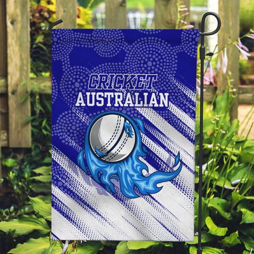 Cricket Australian Garden Flag Blue Fire Ball Graphic With Aboriginal Dot Art Style